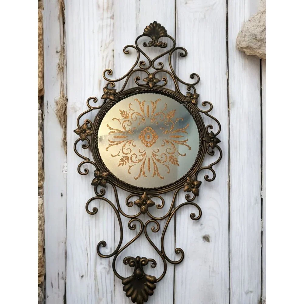 Vintage Ornate Filigree Wall Mirror With Floral Scroll Design